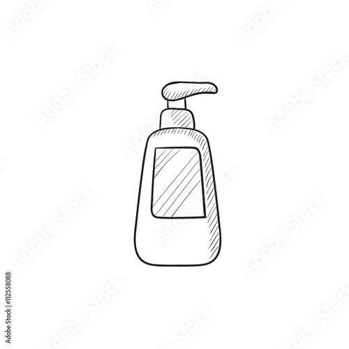 Bottle with dispenser pump sketch icon.