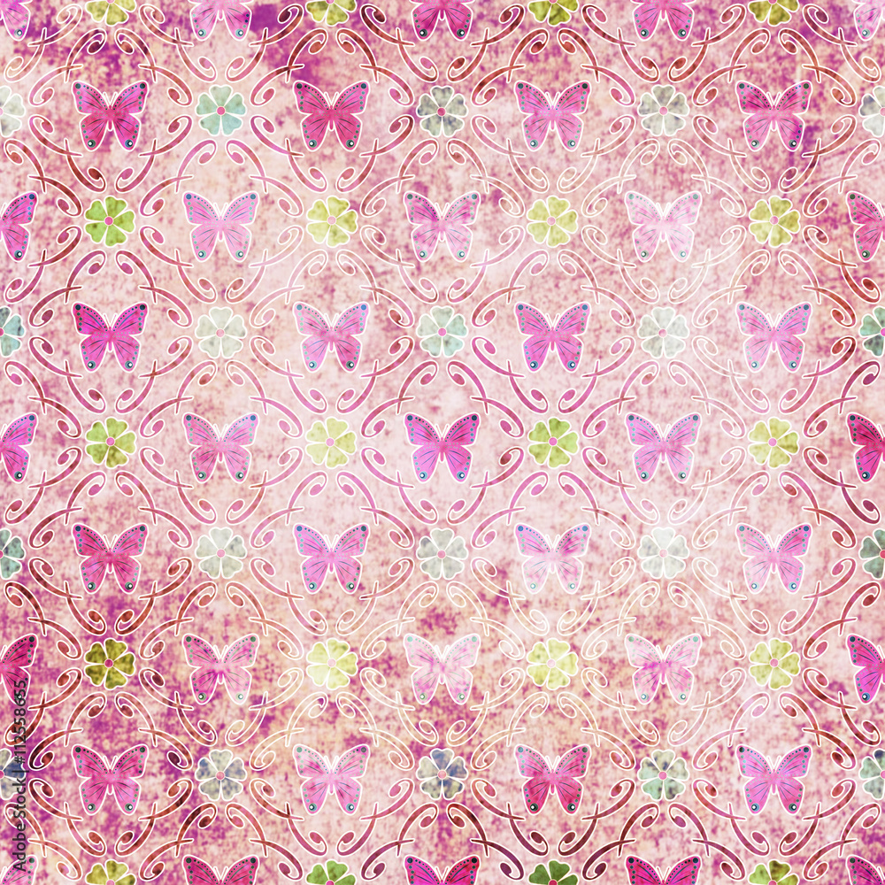 Beautiful pattern grunge old style with butterfly background