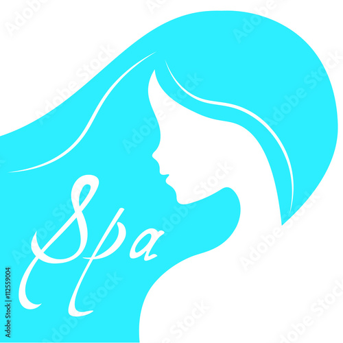 Elegant silhouette greeting card design with illustration of young girl. Fashion profile beauty salon. abstract girl hair. Marine design concept for beauty salon, spa, massage, cosmetic shop.