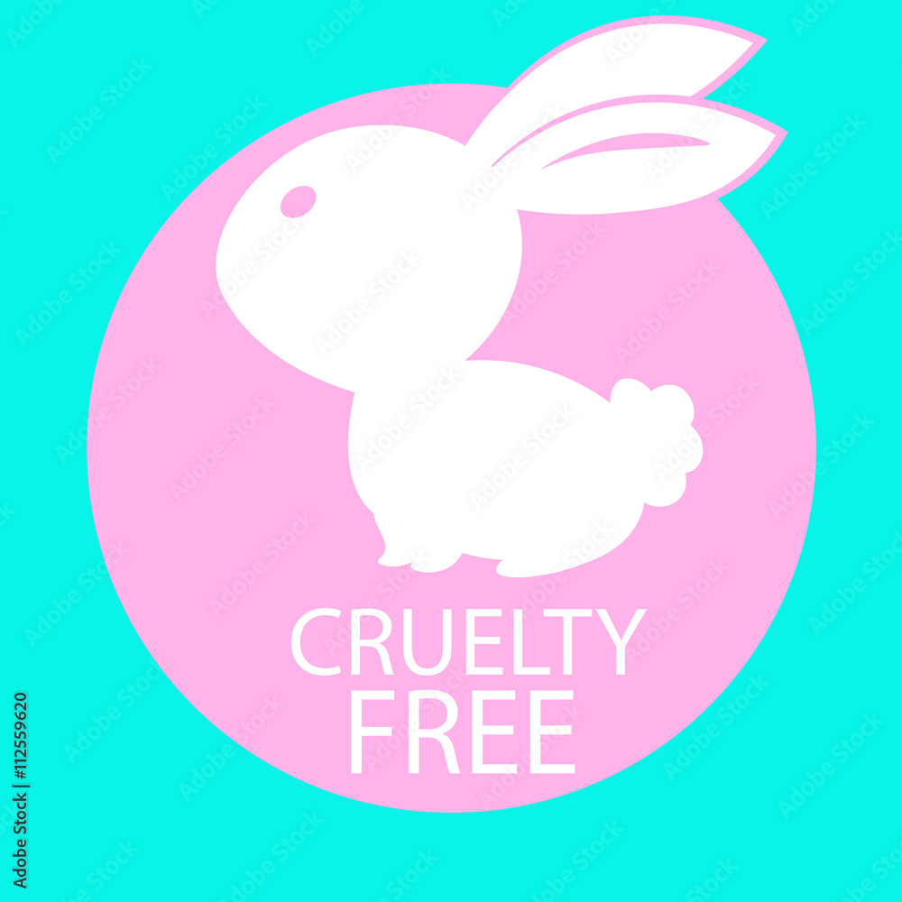 Animal cruelty free icon design. Animal cruelty free symbol design. Product not tested on animals sign with pink bunny rabbit. Vector illustration. turquoise background Animal cruelty free icon design. Animal cruelty free symbol design. Product not tested on animals sign with pink bunny rabbit. Vector illustration. turquoise background