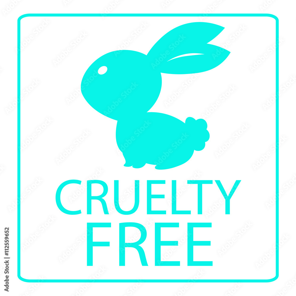 Fototapeta premium Animal cruelty free icon design. Animal cruelty free symbol design. Product not tested on animals sign with bunny turquoise background rabbit. Vector illustration.