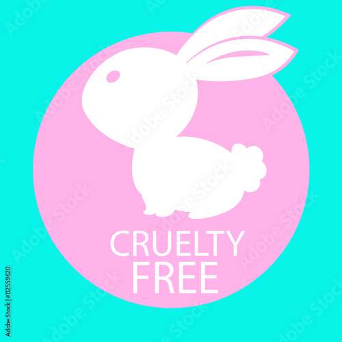 Animal cruelty free icon design. Animal cruelty free symbol design. Product not tested on animals sign with pink bunny rabbit. Vector illustration. turquoise background