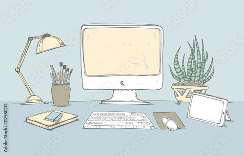 Hand drawn vector illustration - Concept of creative office work