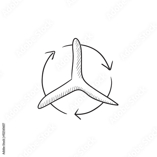 Windmill with arrows sketch icon.