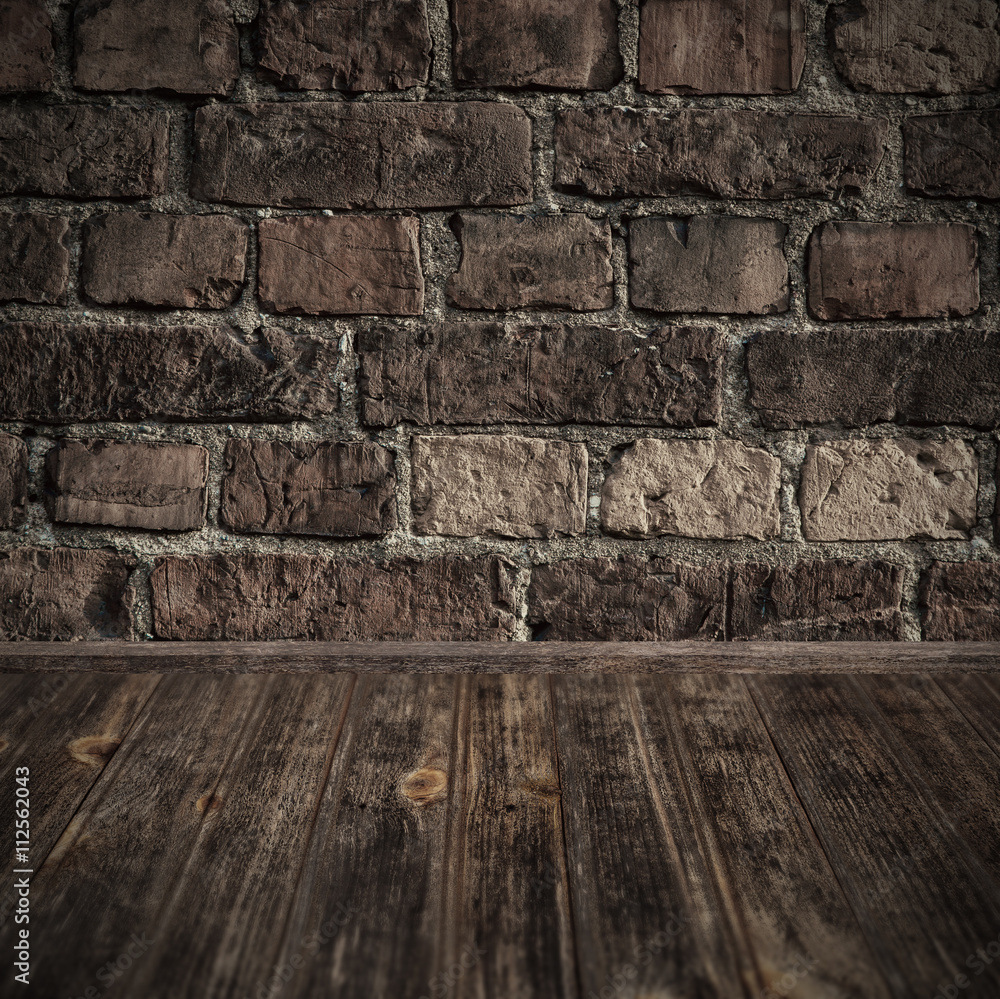 Perspective wooden and brick wall background