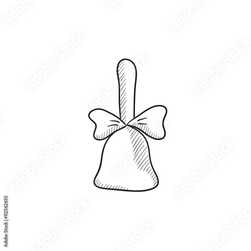 School bell with ribbon sketch icon.