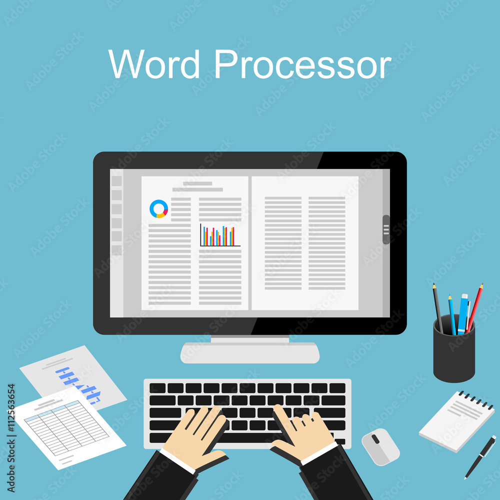 Working with word processor illustration. Stock Vector | Adobe Stock