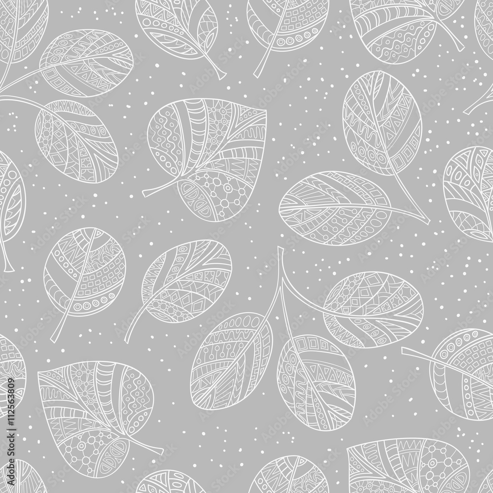 Seamless pattern of hand-drawn and colored leaves. Seamless pattern of hand-drawn and colored leaves.