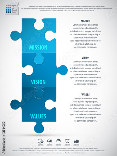 Vector Mission, vision and values diagram schema made from puzzle pieces