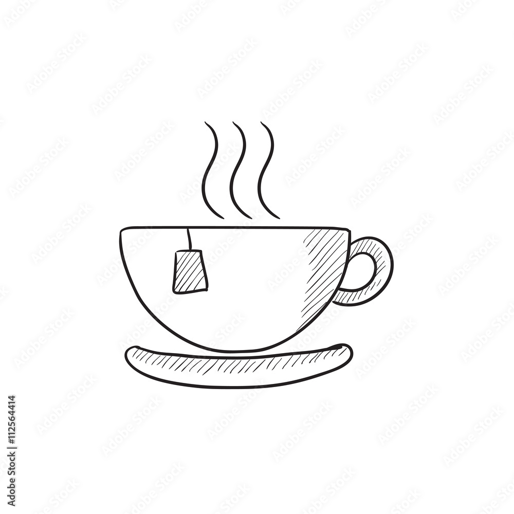 Hot tea in cup sketch icon. Stock Vector | Adobe Stock