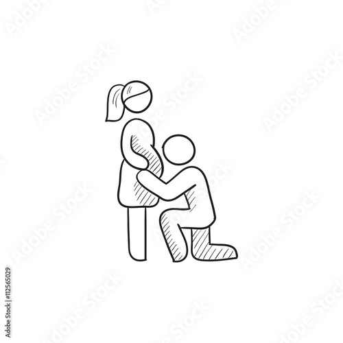 Man with pregnant wife sketch icon.