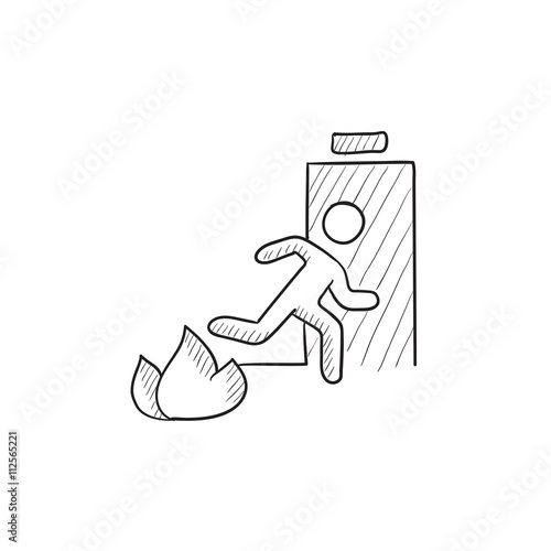 Emergency fire exit door sketch icon.