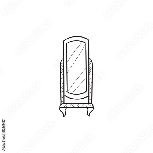 Swivel mirror on stand sketch icon.