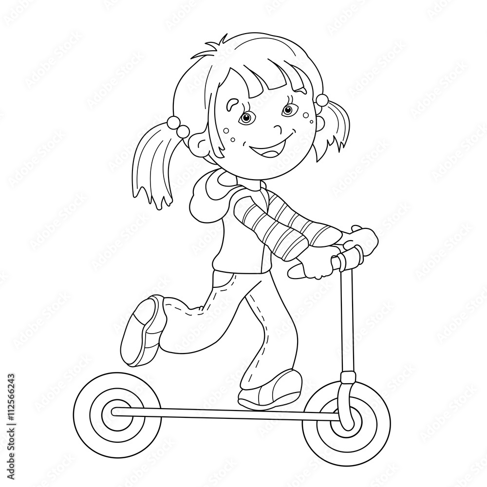 Coloring Page Outline Of cartoon girl on the scooter Coloring Page Outline Of cartoon girl on the scooter