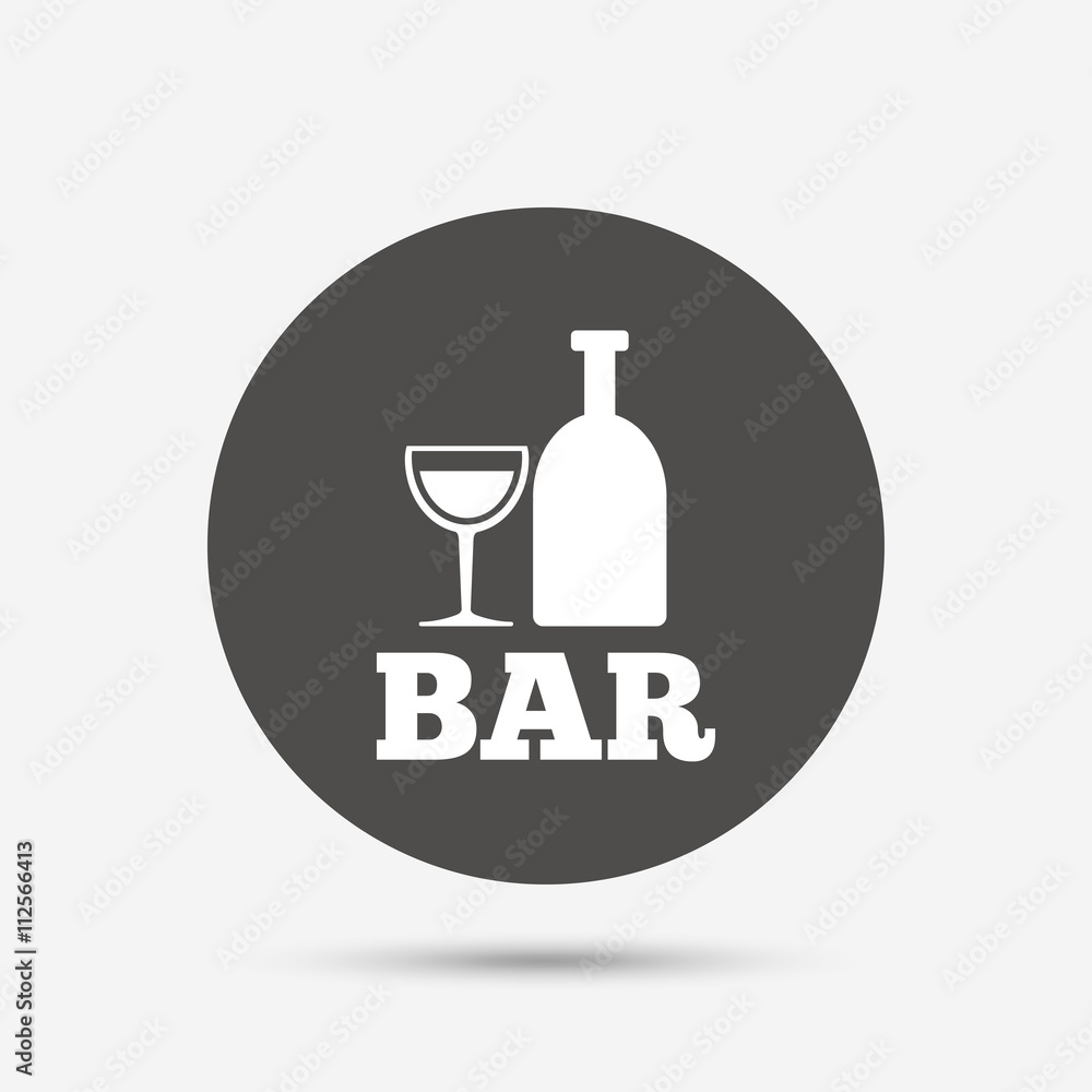 Bar or Pub sign icon. Wine bottle and Glass. Bar or Pub sign icon. Wine bottle and Glass.