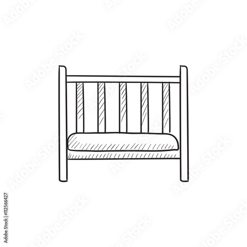 Baby cot sketch icon.