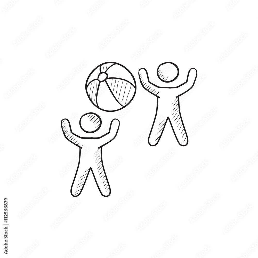 Obraz premium Children playing with inflatable ball sketch icon.