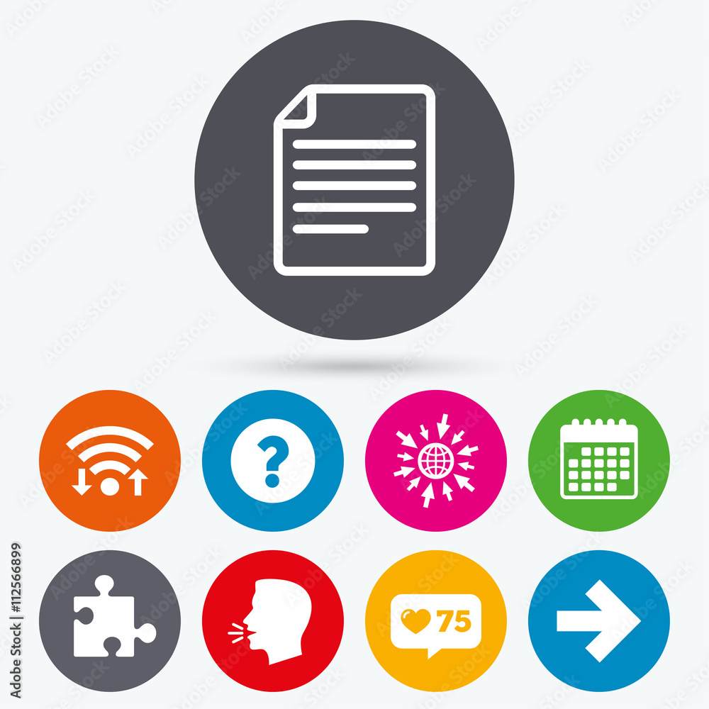 Question mark and puzzle signs. File, arrow. Question mark and puzzle signs. File, arrow.