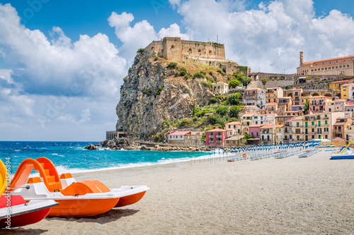 Beach of Scilla with Castello Ruffo, Calabria, Italy photo