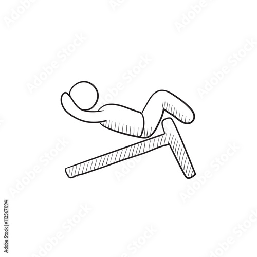 Man doing crunches on incline bench sketch icon.