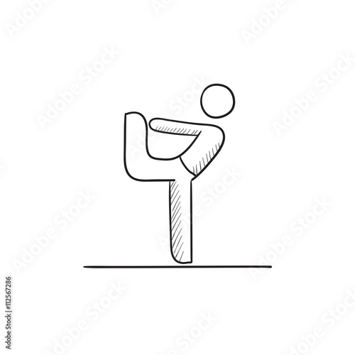 Man practicing yoga sketch icon.