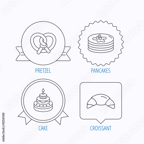 Croissant, pretzel and pancakes icons.