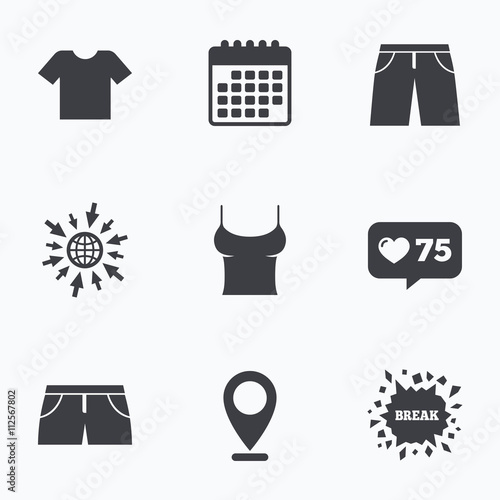 Clothes signs. T-shirt and pants with shorts.