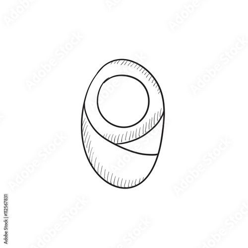 Infant wrapped in swaddling clothes sketch icon.