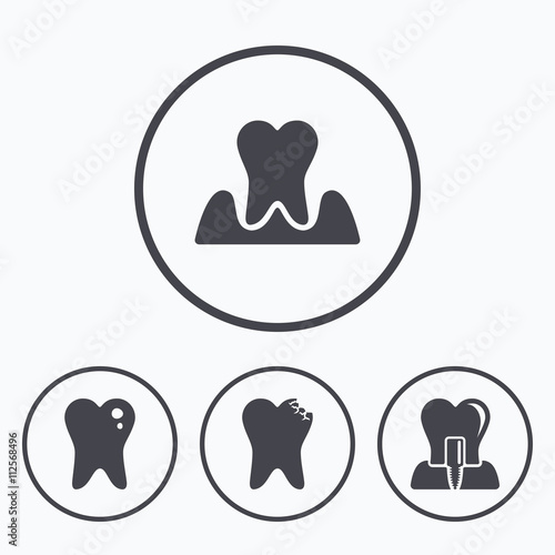Dental care icons. Caries tooth and implant.