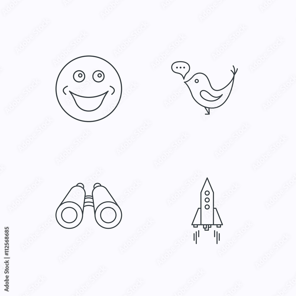 Rocket, social media and search icons. Rocket, social media and search icons.