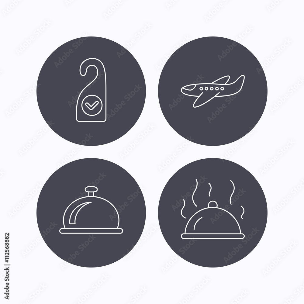 Hot food, reception bell and clean room icons.