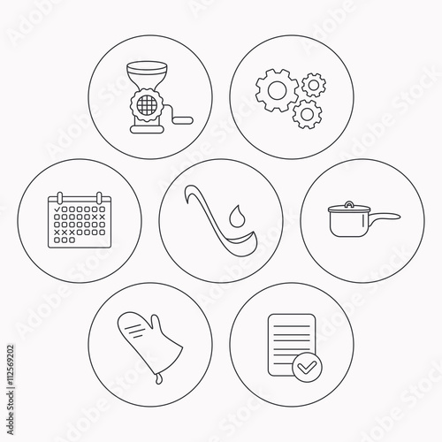 Soup ladle, potholder and kitchen utensils icon.