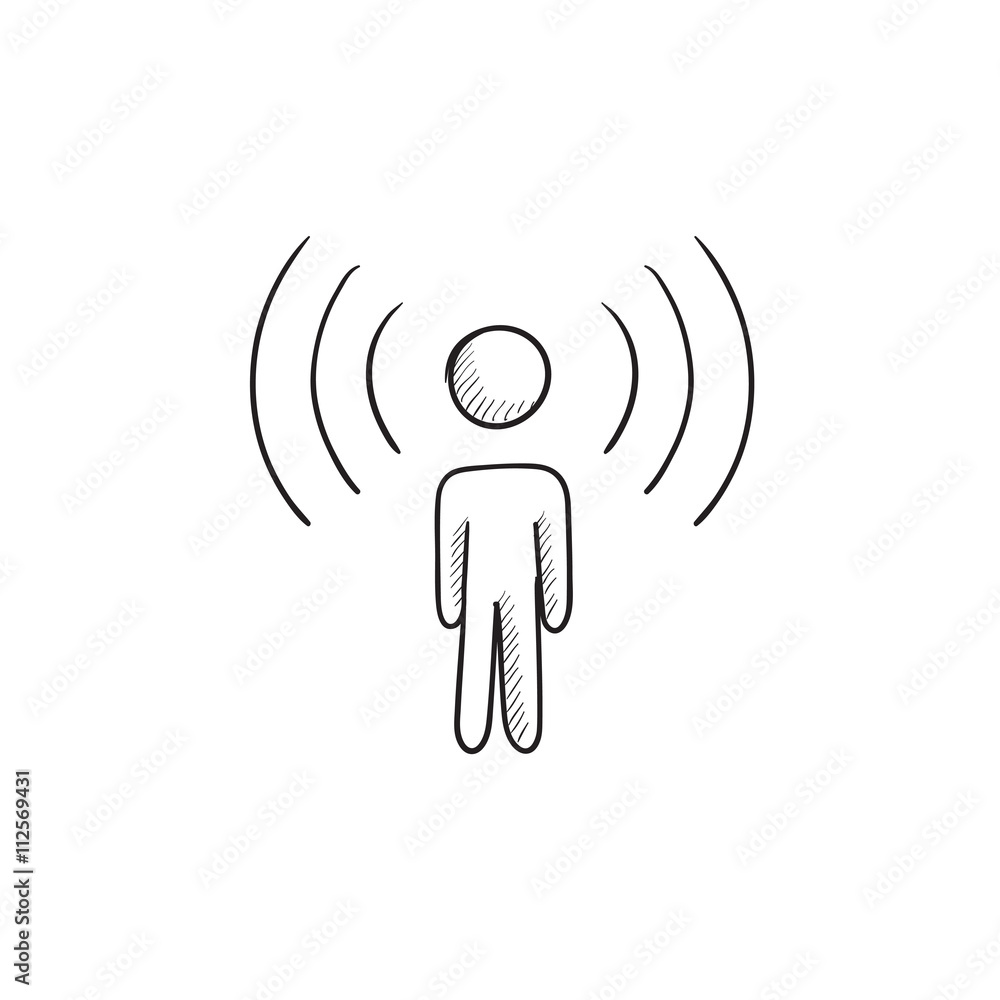 Man with soundwaves sketch icon. Man with soundwaves sketch icon.