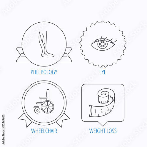 Vein varicose, wheelchair and weight loss icons.