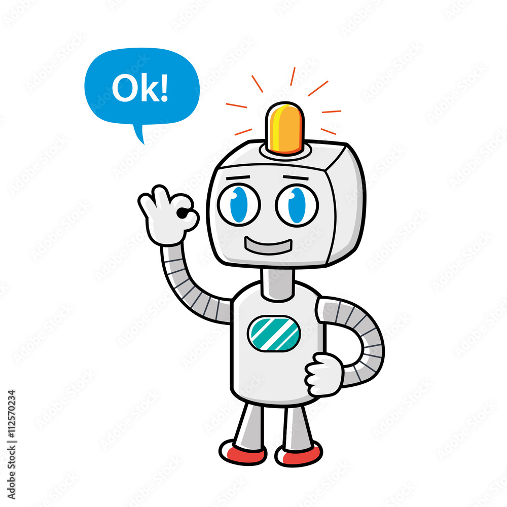 Robot character showing ok sign gesture.