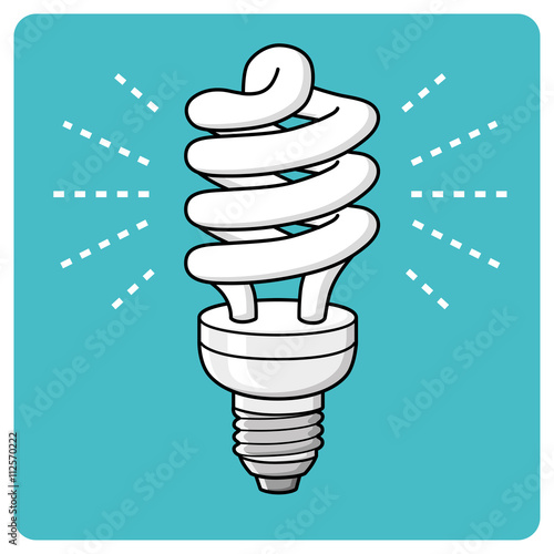 Energy saving light bulb glowing icon.