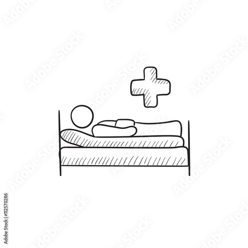 Patient lying on bed  sketch icon.