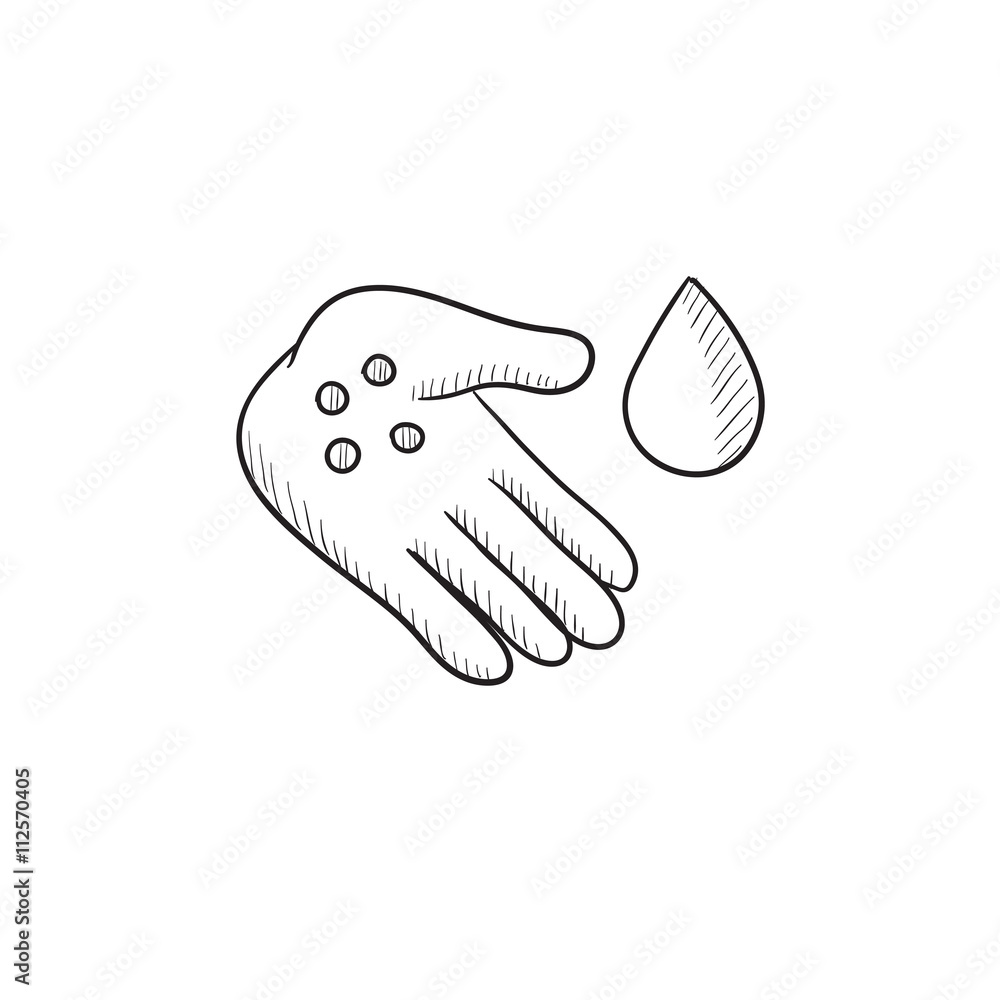 Hand with microbes sketch icon. Hand with microbes sketch icon.