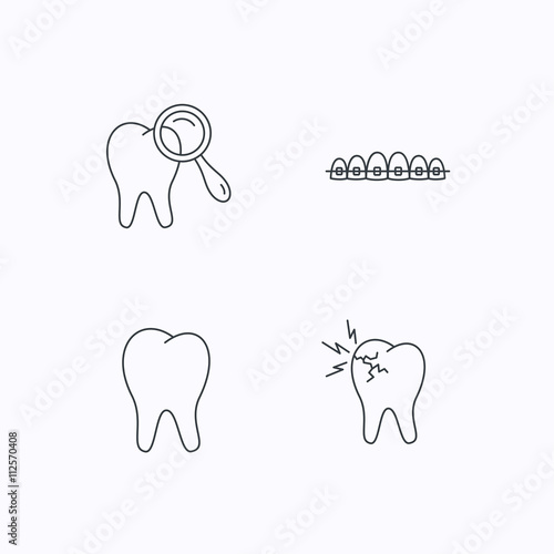 Tooth, dental braces and toothache icons.