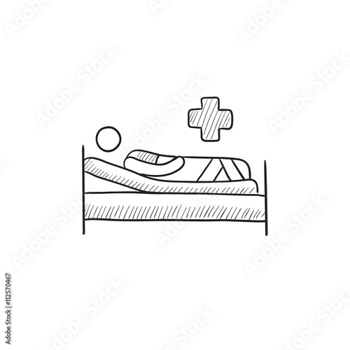Patient lying on bed sketch icon.