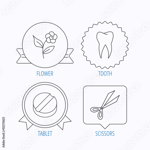 Tooth, scissors and tablet icons.