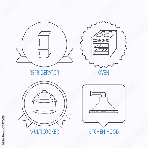 Refrigerator, multicooker and oven icons.
