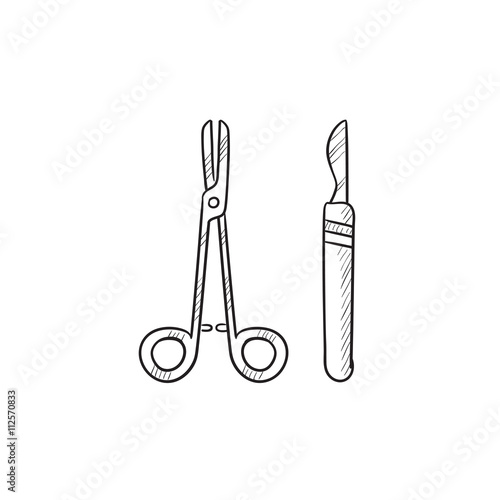 Surgical instruments sketch icon.