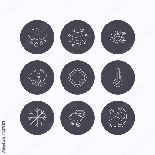 Weather, sun and rain icons. Moon night.