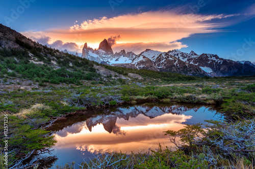 Reflection of Mt Fitz Roy in the water, Los Glaciares National Park, Argentina