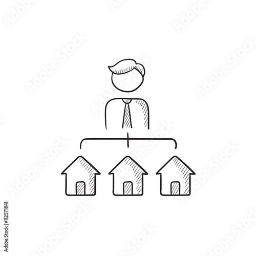 Real estate agent with three houses sketch icon. © Visual Generation