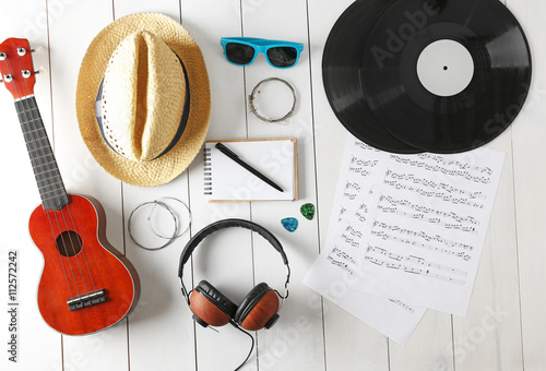 Musician set on white woode...