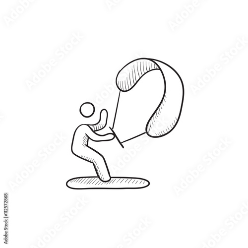 Kite surfing sketch icon.