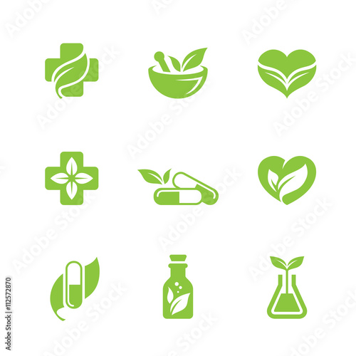 Herbal medicine icons set