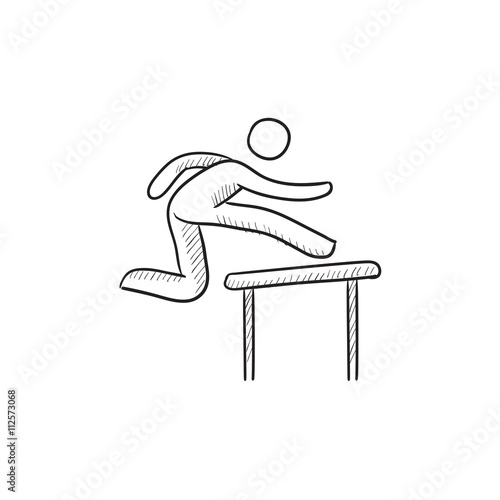 Man running over barrier sketch icon.